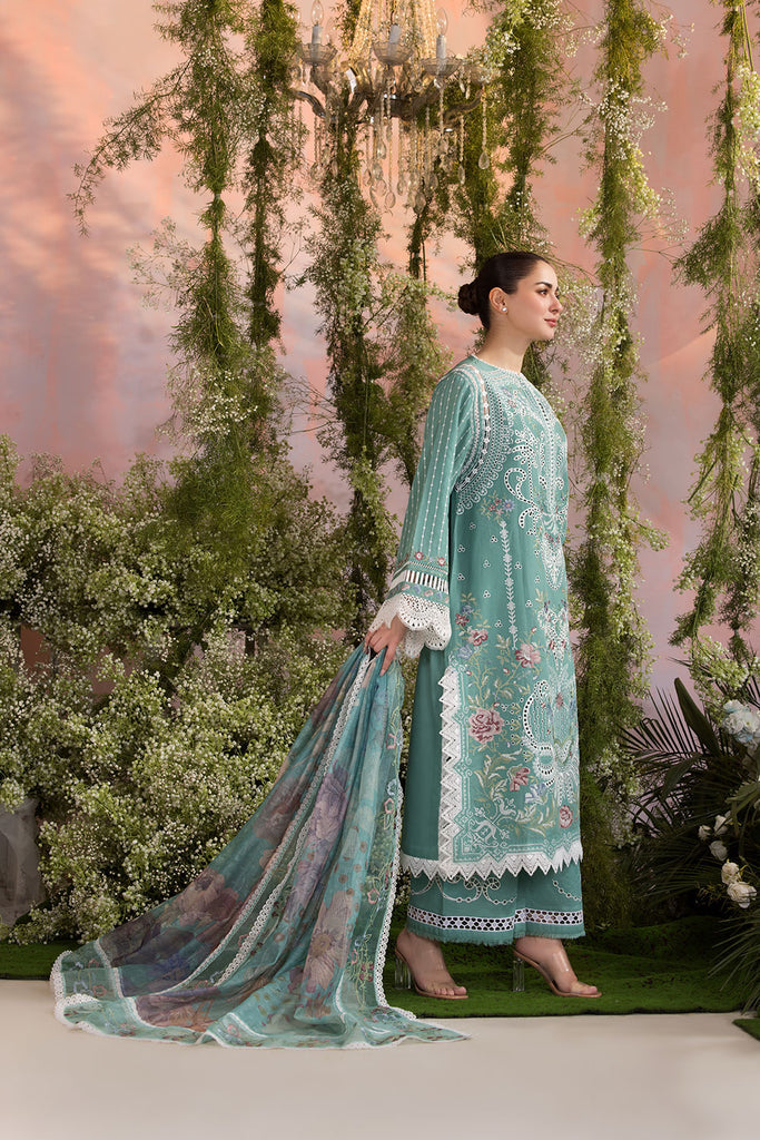 SOBIA NAZIR-3PC LAWN CHIKAN EMBROIDERED SHIRT WITH CHIFFON EMBROIDERED PRINTED DUPATTA AND EMB TROUSER -BIC-4708