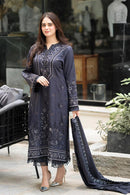 LIBAAS-3PC DHANAK EMBROIDERED SHIRT WITH DHANAK EMBROIDERED SHAWL & TROUSER-BIC-4224