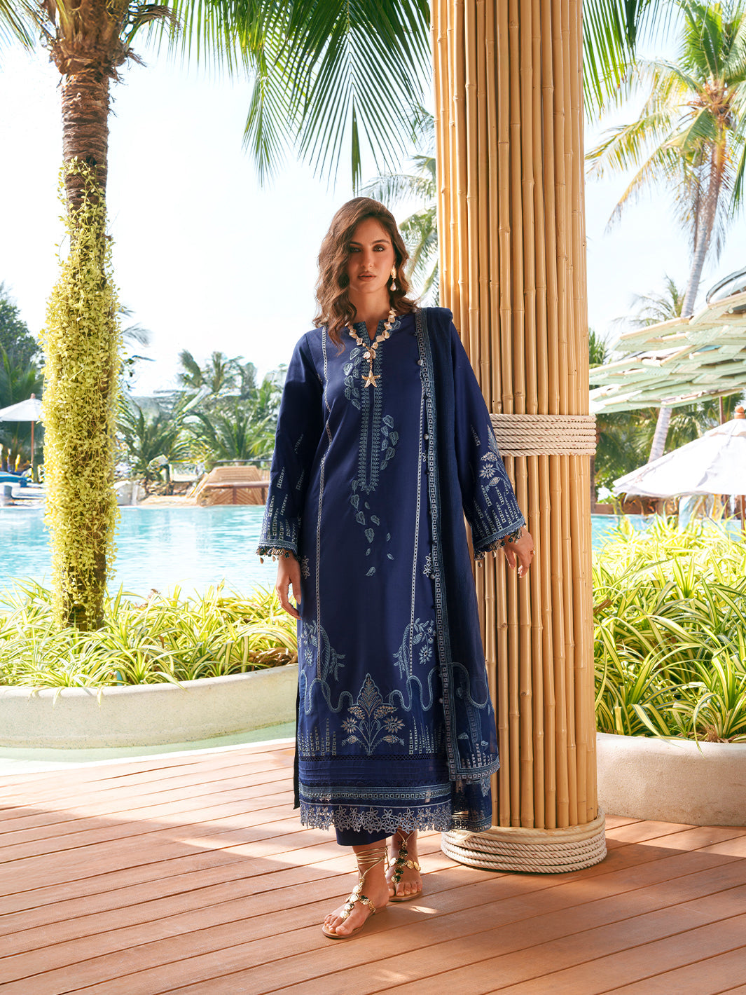 IZEL-3PC LAWN EMBROIDERED SHIRT WITH KHADDI NET EMB DUPATTA AND TROUSER-BIC-4872