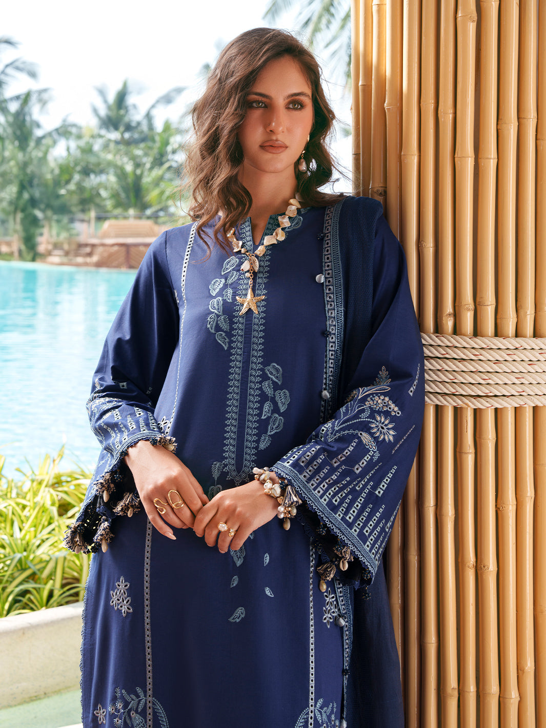 IZEL-3PC LAWN EMBROIDERED SHIRT WITH KHADDI NET EMB DUPATTA AND TROUSER-BIC-4872