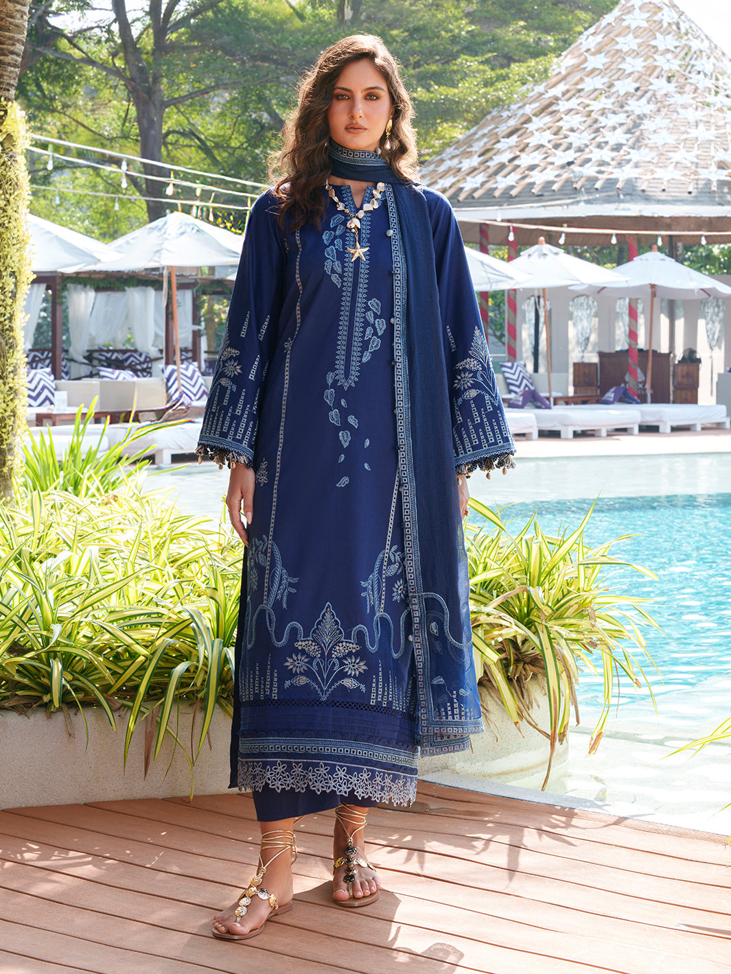 IZEL-3PC LAWN EMBROIDERED SHIRT WITH KHADDI NET EMB DUPATTA AND TROUSER-BIC-4872