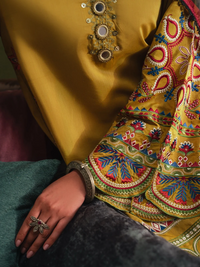 ETHNC-3PC DHANAK EMBROIDERED SHIRT WITH COUTRAI PRINTED SHAWL TYE&DYE DUPATTA SHAWL AND TROUSER-BIC-5230