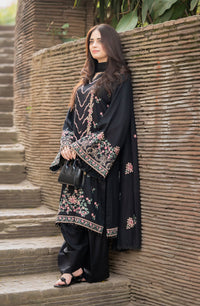 LIBAAS-3PC DHANAK EMBROIDERED SHIRT WITH DHANAK EMBROIDERED SHAWL & TROUSER-BIC-4346