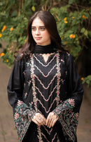 LIBAAS-3PC DHANAK EMBROIDERED SHIRT WITH DHANAK EMBROIDERED SHAWL & TROUSER-BIC-4346
