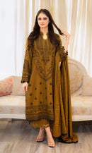 LIBAAS-3PC DHANAK EMBROIDERED SHIRT WITH DHANAK EMBROIDERED SHAWL & EMB TROUSER-BIC-4183
