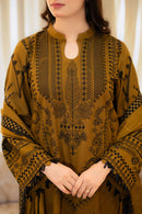LIBAAS-3PC DHANAK EMBROIDERED SHIRT WITH DHANAK EMBROIDERED SHAWL & EMB TROUSER-BIC-4183