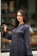 LIBAAS-3PC DHANAK EMBROIDERED SHIRT WITH DHANAK EMBROIDERED SHAWL & TROUSER-BIC-4224