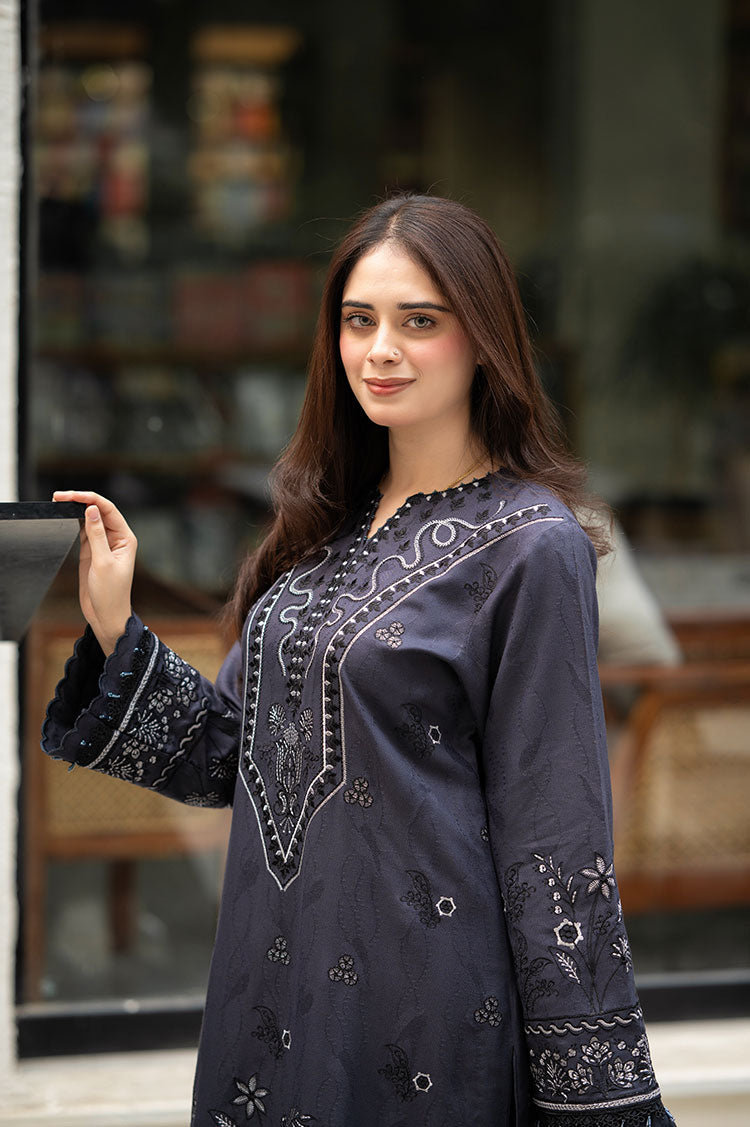 LIBAAS-3PC DHANAK EMBROIDERED SHIRT WITH DHANAK EMBROIDERED SHAWL & TROUSER-BIC-4223