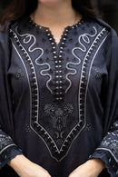 LIBAAS-3PC DHANAK EMBROIDERED SHIRT WITH DHANAK EMBROIDERED SHAWL & TROUSER-BIC-4224