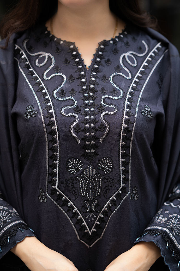 LIBAAS-3PC DHANAK EMBROIDERED SHIRT WITH DHANAK EMBROIDERED SHAWL & TROUSER-BIC-4223