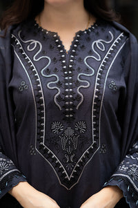 LIBAAS-3PC DHANAK EMBROIDERED SHIRT WITH DHANAK EMBROIDERED SHAWL & TROUSER-BIC-4224