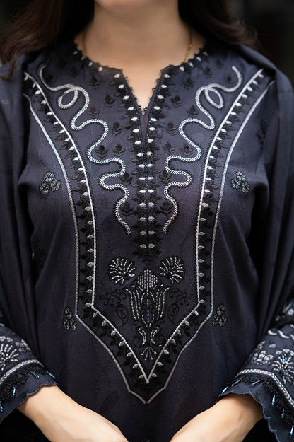 LIBAAS-3PC DHANAK EMBROIDERED SHIRT WITH DHANAK EMBROIDERED SHAWL & TROUSER-BIC-4223