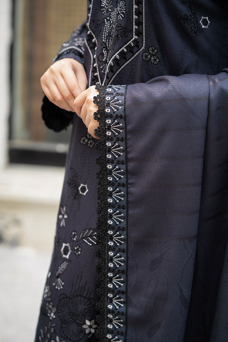 LIBAAS-3PC DHANAK EMBROIDERED SHIRT WITH DHANAK EMBROIDERED SHAWL & TROUSER-BIC-4223