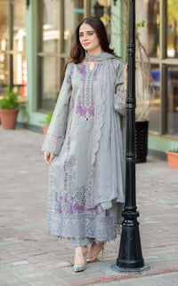 LIBAAS-3PC DHANAK EMBROIDERED SHIRT WITH CHIFFON EMBROIDERED DUPATTA AND TROUSER BIC-4069