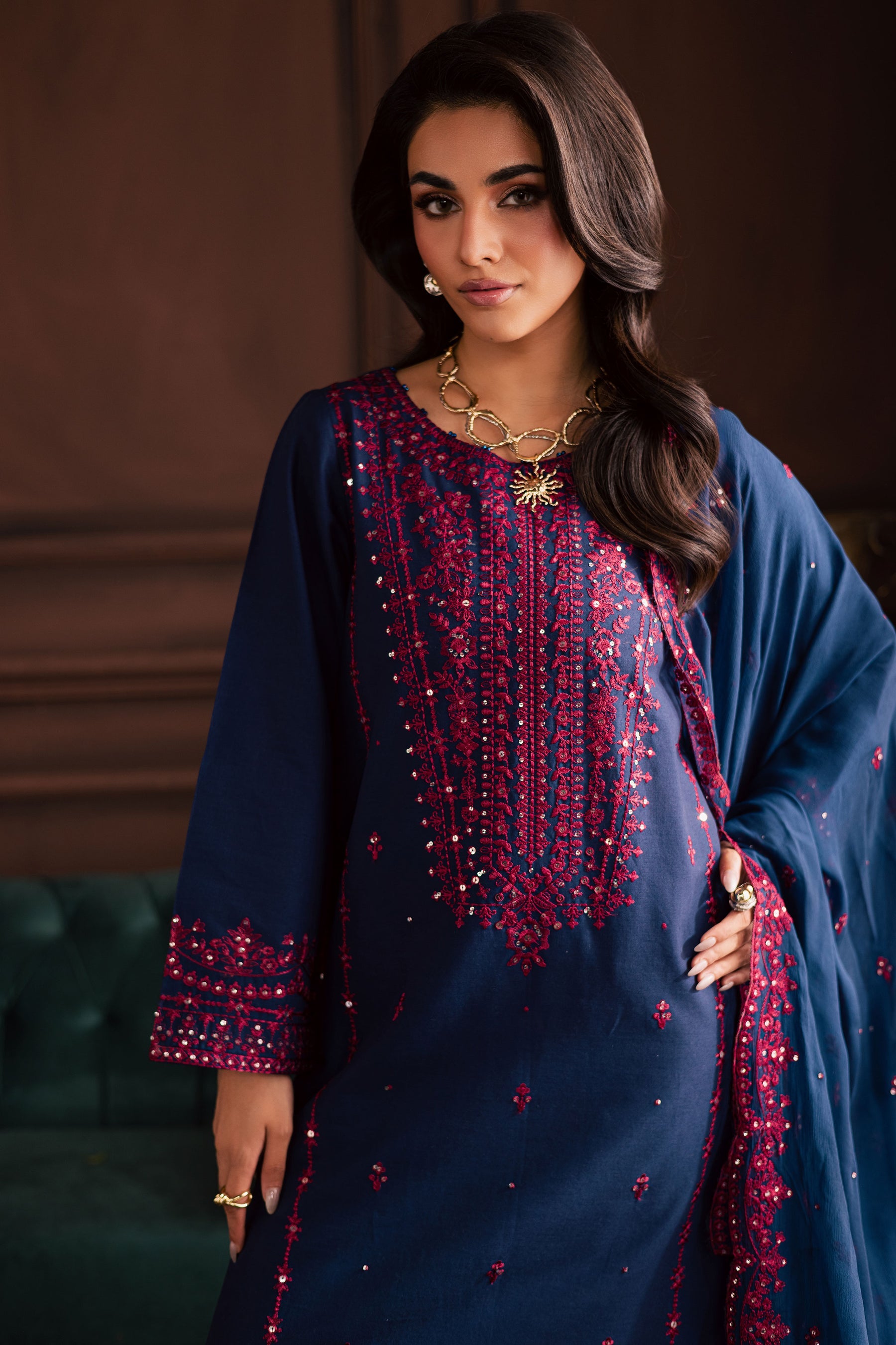 BATIK-3PC LAWN SEQUIN EMBROIDERED SHIRT WITH CHIFFON EMBROIDERED DUPATTA AND TROUSER-BIC-4878