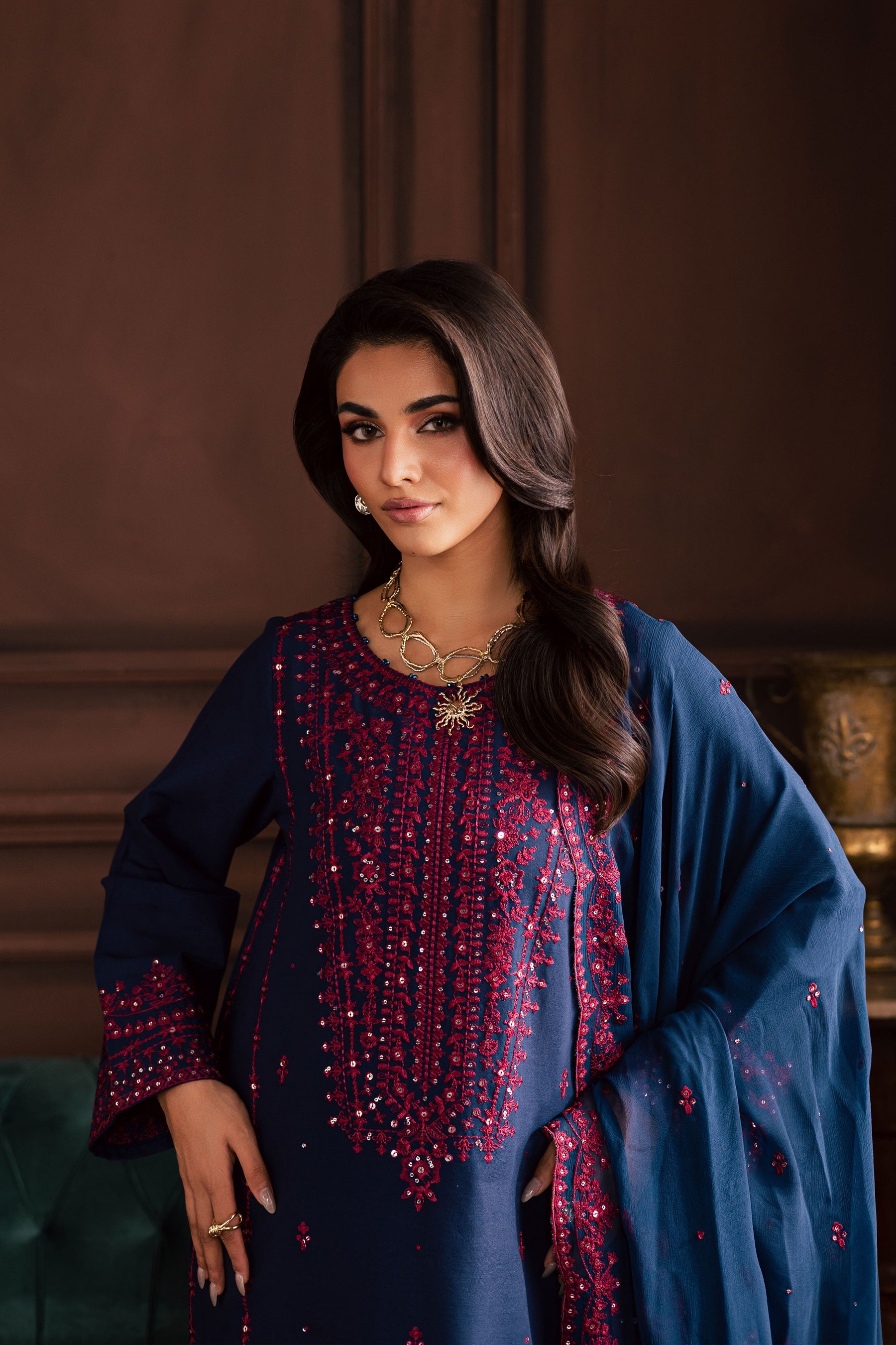 BATIK-3PC LAWN SEQUIN EMBROIDERED SHIRT WITH CHIFFON EMBROIDERED DUPATTA AND TROUSER-BIC-4878