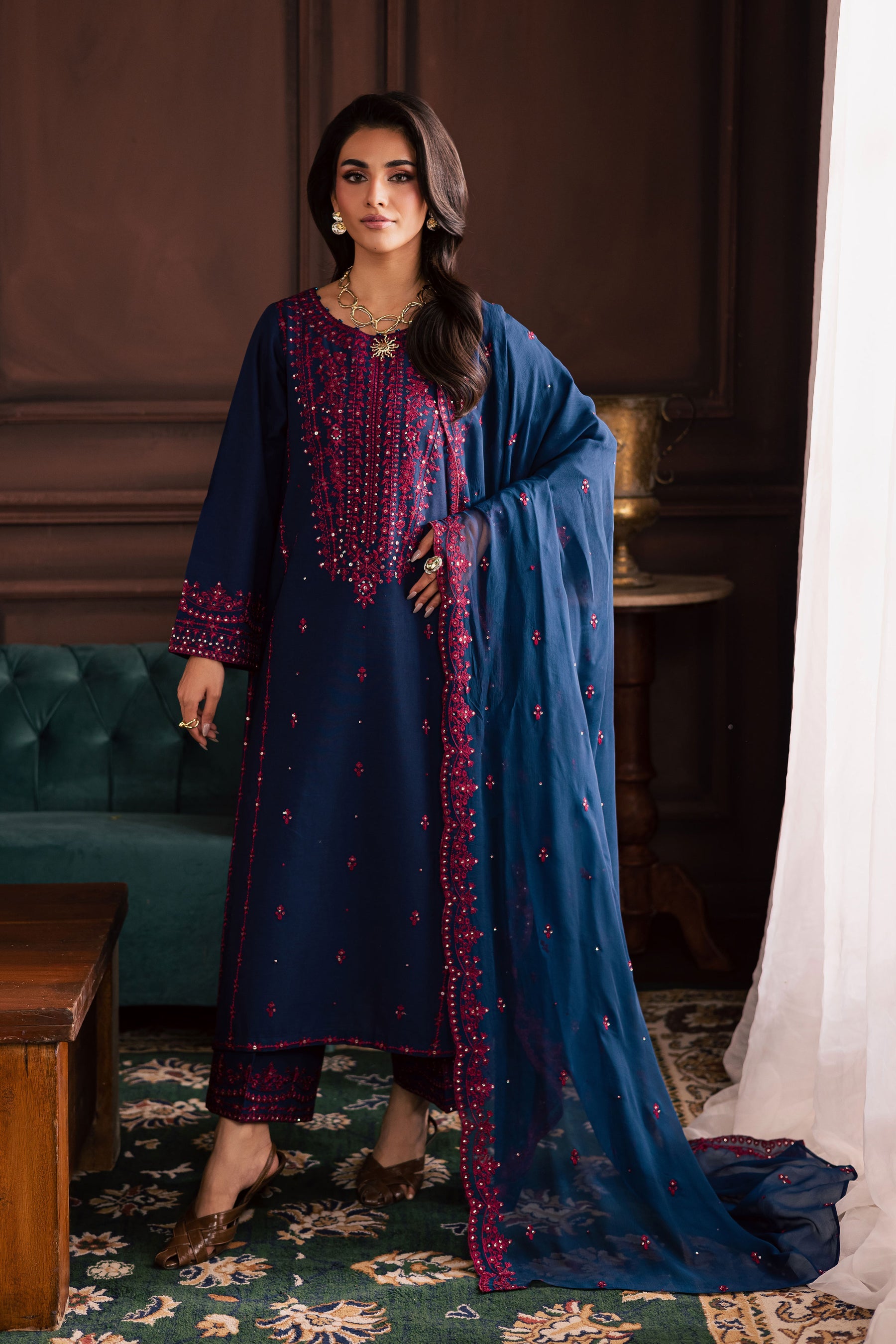 BATIK-3PC LAWN SEQUIN EMBROIDERED SHIRT WITH CHIFFON EMBROIDERED DUPATTA AND TROUSER-BIC-4878