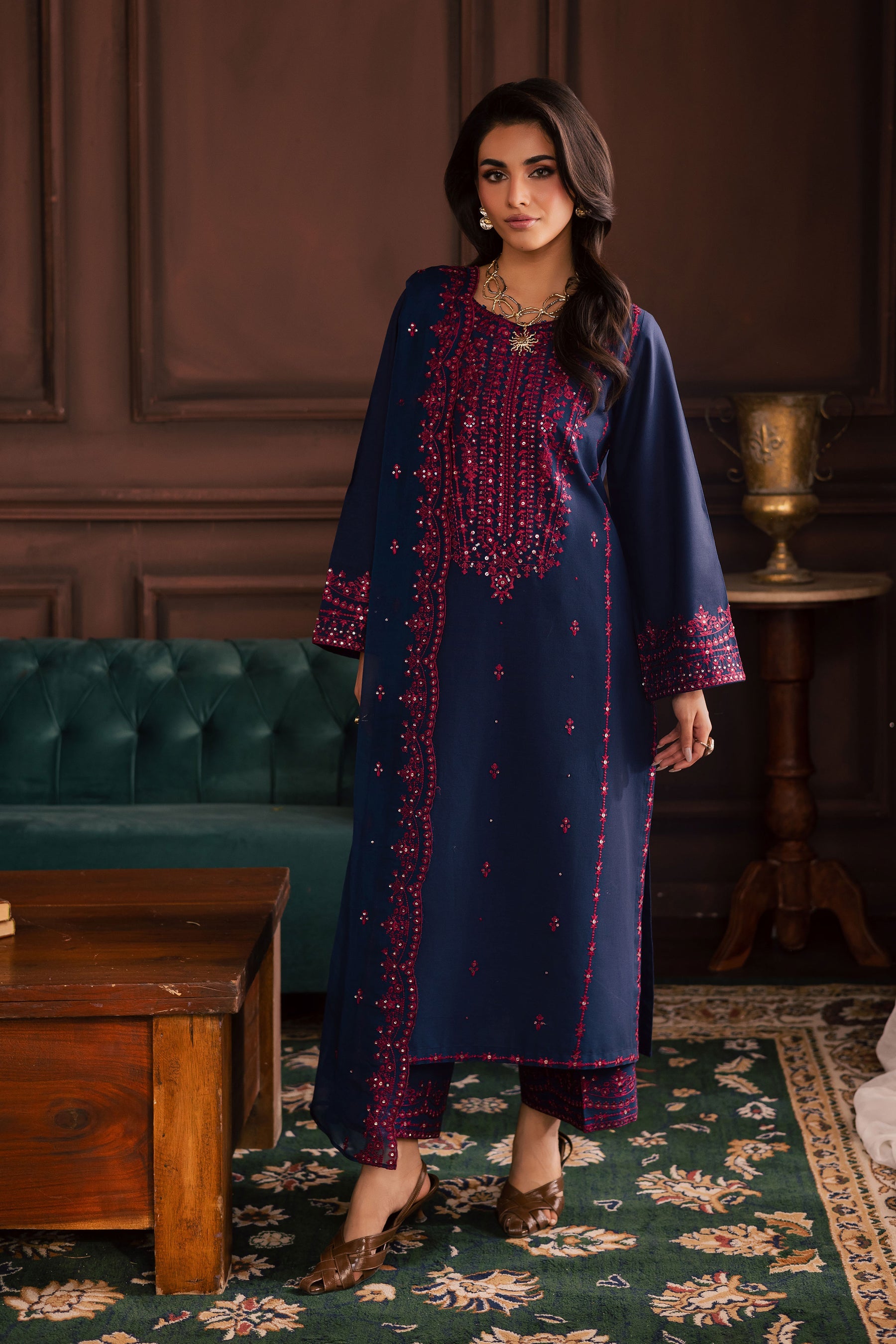 BATIK-3PC LAWN SEQUIN EMBROIDERED SHIRT WITH CHIFFON EMBROIDERED DUPATTA AND TROUSER-BIC-4878