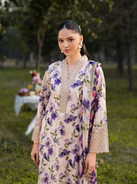 GARNET-3PC LAWN PRINTED EMB SHIRT WITH SILK PRINTED DUPATTA AND PRINTED TROUSER-BIC-045