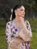 GARNET-3PC LAWN PRINTED EMB SHIRT WITH SILK PRINTED DUPATTA AND PRINTED TROUSER-BIC-045