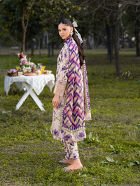 GARNET-3PC LAWN PRINTED EMB SHIRT WITH SILK PRINTED DUPATTA AND PRINTED TROUSER-BIC-045
