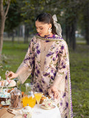 GARNET-3PC LAWN PRINTED EMB SHIRT WITH SILK PRINTED DUPATTA AND PRINTED TROUSER-BIC-045