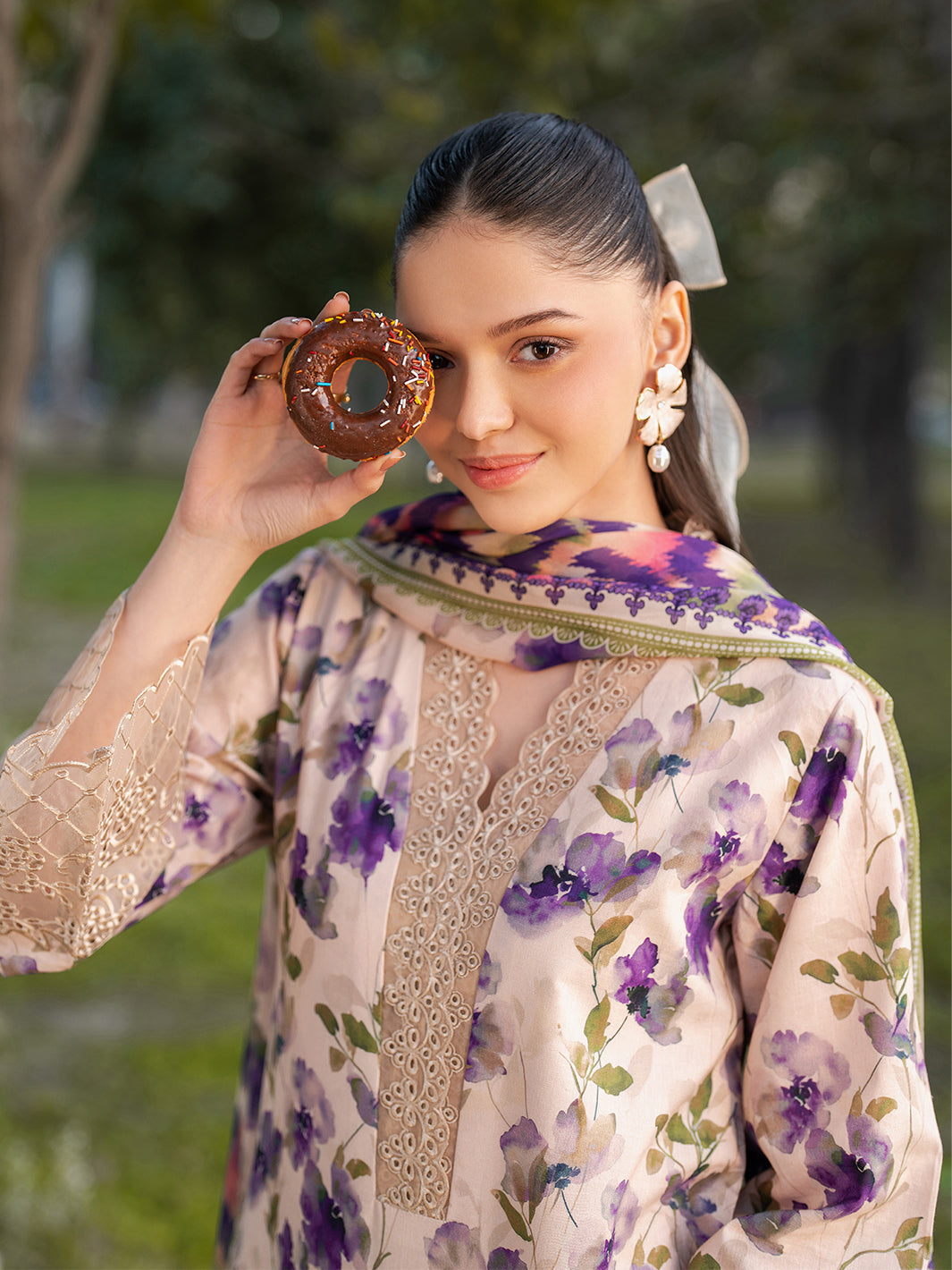 GARNET-3PC LAWN PRINTED EMB SHIRT WITH SILK PRINTED DUPATTA AND PRINTED TROUSER-BIC-045