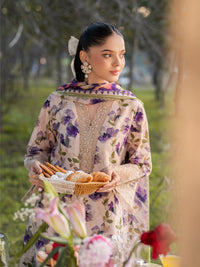 GARNET-3PC LAWN PRINTED EMB SHIRT WITH SILK PRINTED DUPATTA AND PRINTED TROUSER-BIC-045