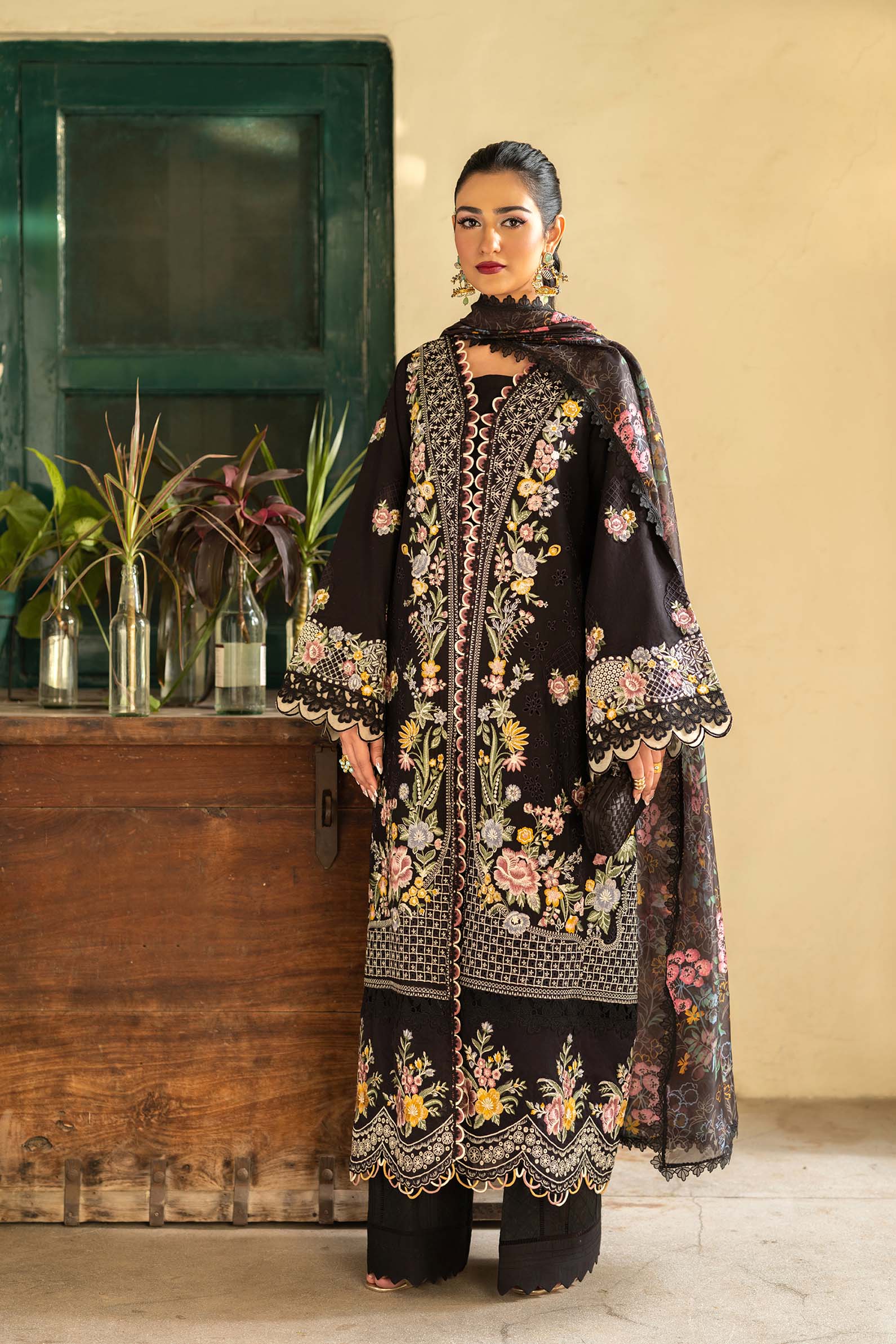 HUSSAIN REHAR-3PC LAWN EMBROIDERED SHIRT WITH CHIFFON PRINTED DUPATTA AND TROUSER-BIC-4702