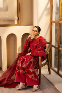 QALAMQAR-3PC LAWN EMBROIDERED SHIRT WITH KHADDI NET EMBROIDERED DUPATTA AND TROUSER-BIC-4709