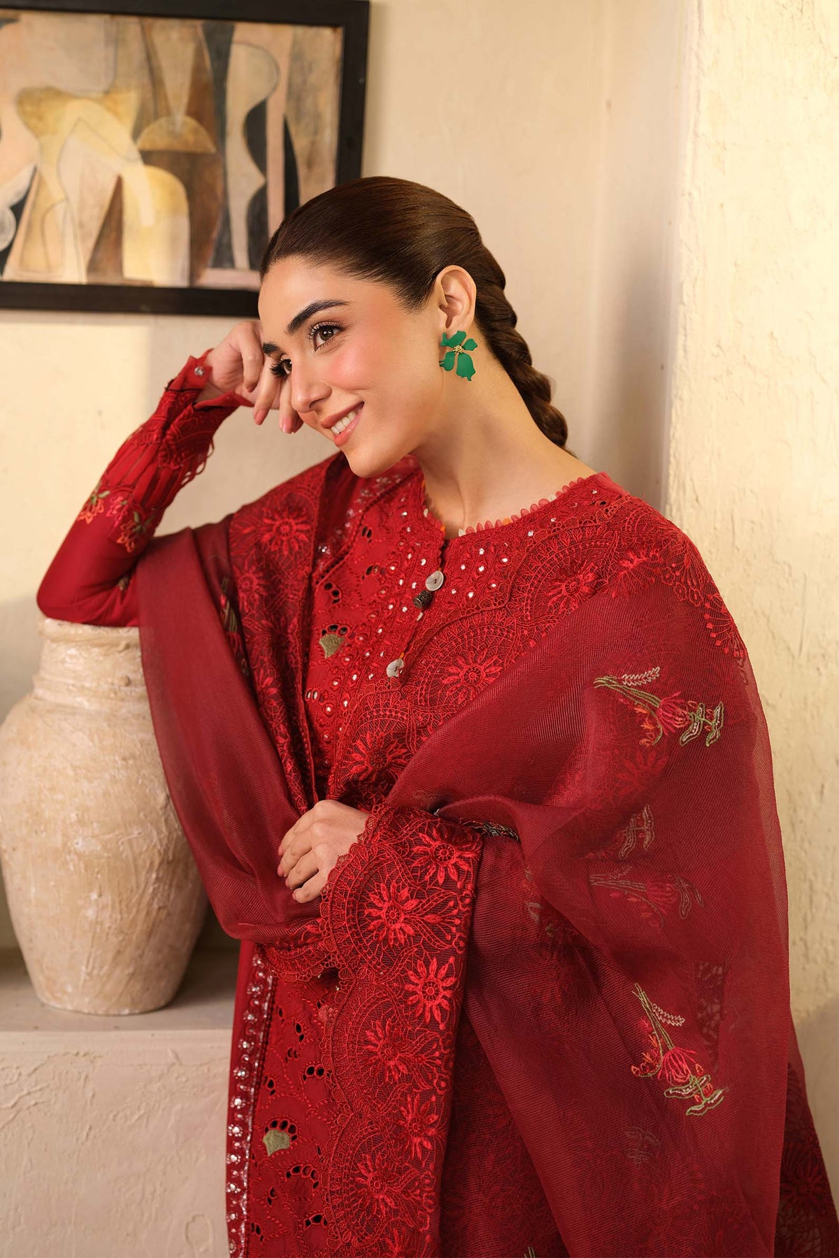 QALAMQAR-3PC LAWN EMBROIDERED SHIRT WITH KHADDI NET EMBROIDERED DUPATTA AND TROUSER-BIC-4709