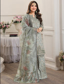 MOHAGNI-3PC LAWN PRINTED EMBROIDERED SHIRT WITH SILK PRINTED DUPATTA AND PRINTED TROUSER-BIC-008