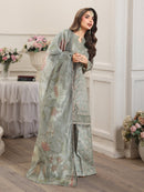MOHAGNI-3PC LAWN PRINTED EMBROIDERED SHIRT WITH SILK PRINTED DUPATTA AND PRINTED TROUSER-BIC-008