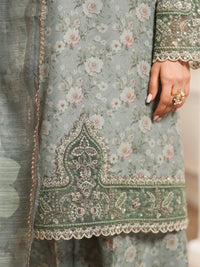 MOHAGNI-3PC LAWN PRINTED EMBROIDERED SHIRT WITH SILK PRINTED DUPATTA AND PRINTED TROUSER-BIC-008