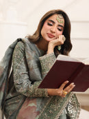 MOHAGNI-3PC LAWN PRINTED EMBROIDERED SHIRT WITH SILK PRINTED DUPATTA AND PRINTED TROUSER-BIC-008