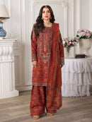 MOHAGNI-3PC LAWN PRINTED EMBROIDERED SHIRT WITH SILK PRINTED DUPATTA AND PRINTED EMB TROUSER-007