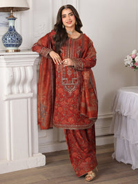 MOHAGNI-3PC LAWN PRINTED EMBROIDERED SHIRT WITH SILK PRINTED DUPATTA AND PRINTED EMB TROUSER-007