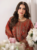 MOHAGNI-3PC LAWN PRINTED EMBROIDERED SHIRT WITH SILK PRINTED DUPATTA AND PRINTED EMB TROUSER-007