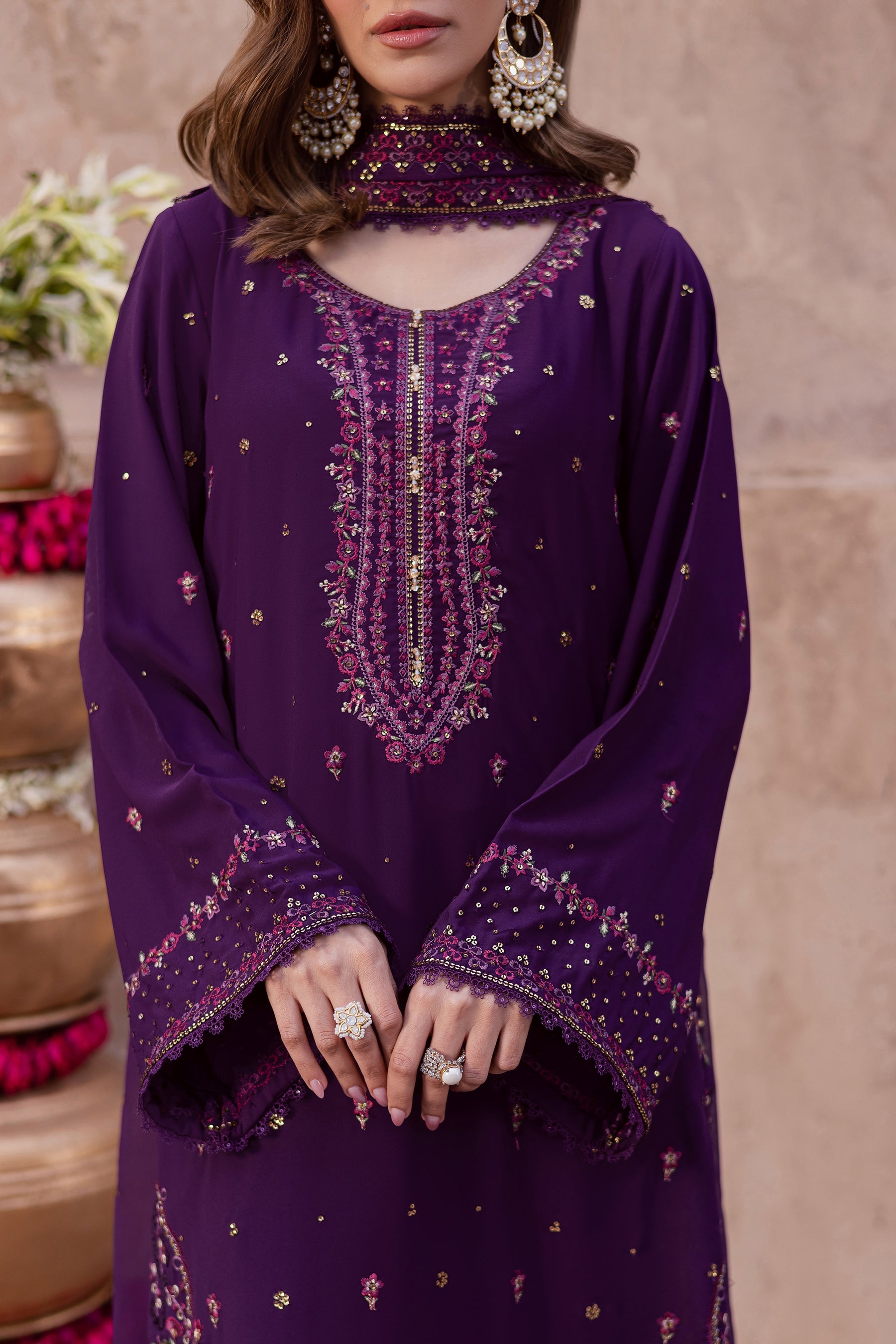 BATIK-3PIECE LAWN SEQUIN EMBROIDERED SHIRT WITH CHIFFON EMBROIDERED DUPATTA AND TROUSER-BIC-4859