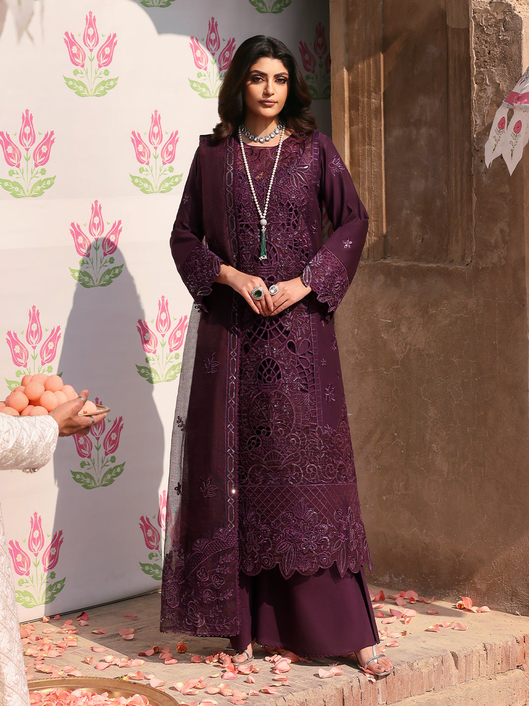 MAHNUR-3PC LAWN SEQUENCE EMBROIDERED SHIRT WITH KHADDI NET EMBROIDERED DUPATTA AND TROUSER-BIC-4692