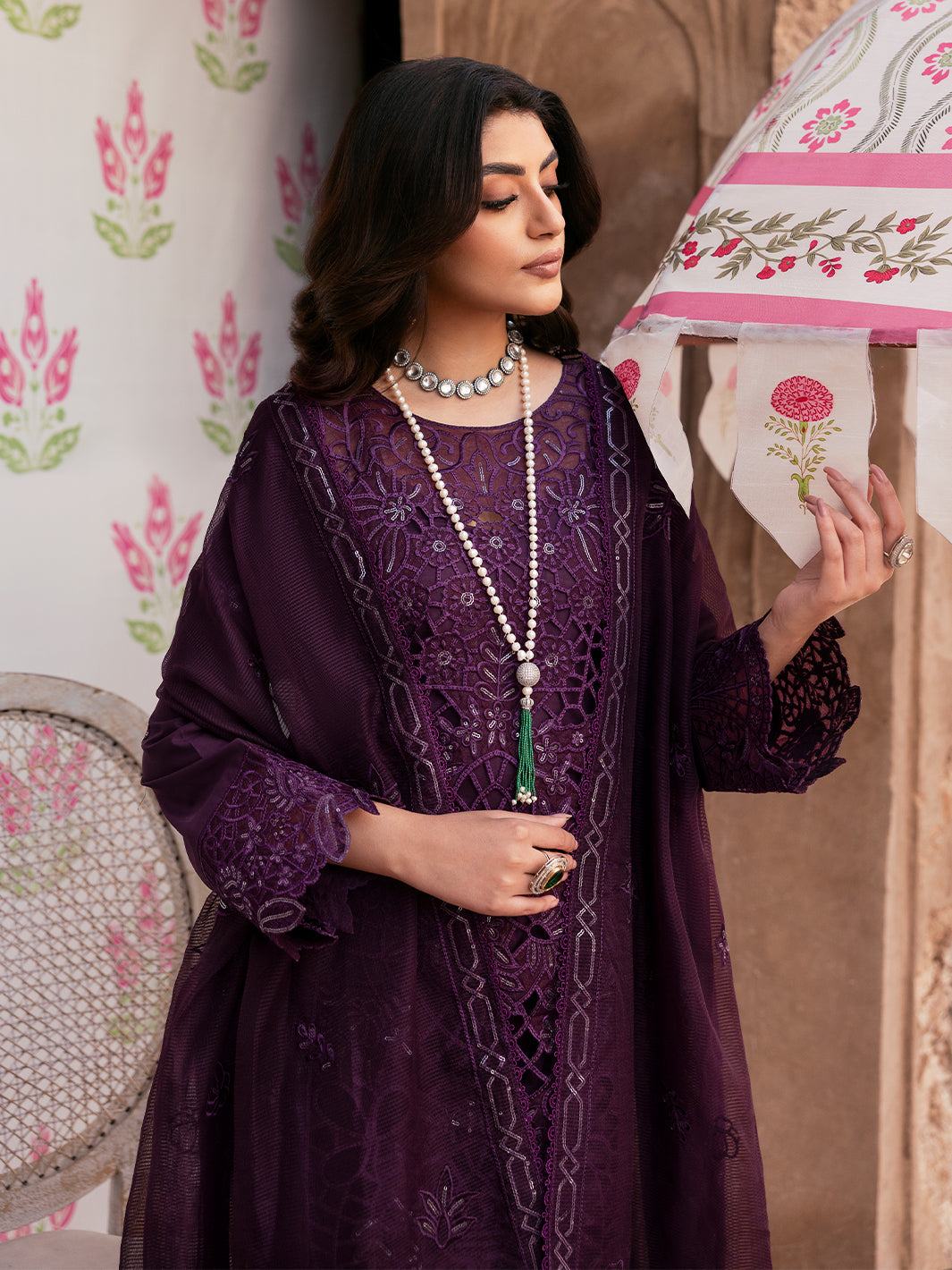 MAHNUR-3PC LAWN SEQUENCE EMBROIDERED SHIRT WITH KHADDI NET EMBROIDERED DUPATTA AND TROUSER-BIC-4692