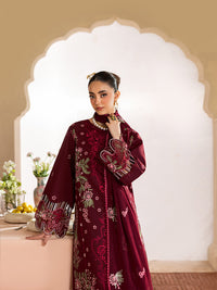 MAHNUR-3PC DHANAK EMBROIDERED SHIRT WITH DHANAK EMBROIDERED SHAWL AND TROUSER-BIC-5277
