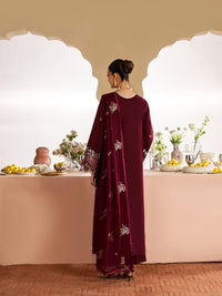 MAHNUR-3PC DHANAK EMBROIDERED SHIRT WITH DHANAK EMBROIDERED SHAWL AND TROUSER-BIC-5277