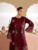 MAHNUR-3PC DHANAK EMBROIDERED SHIRT WITH DHANAK EMBROIDERED SHAWL AND TROUSER-BIC-5277