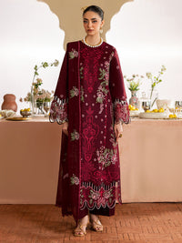 MAHNUR-3PC DHANAK EMBROIDERED SHIRT WITH DHANAK EMBROIDERED SHAWL AND TROUSER-BIC-5277