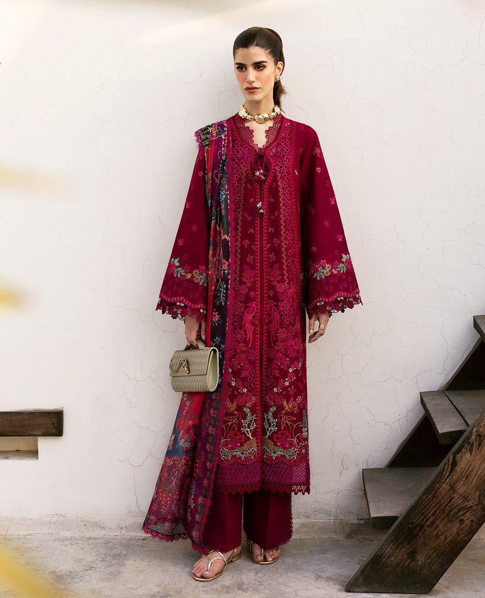 REPUBLIC-3PC DHANAK EMBROIDERED SHIRT WITH COURTRAI PRINTED SHAWL & DHANAK TOUSER-BIC-4278