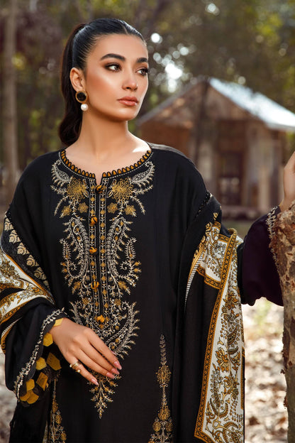 MARIA.B-3PC KHADDAR EMBROIDERED SHIRT WITH COURTRAI PRINTED SHAWL & TROUSER -BIC-4157
