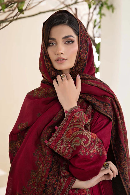 MARIA B-3PC KHADDAR EMBROIDRED SHIRT WITH WOOL PRINT SHAWL AND TROUSER-BIC-3268 B