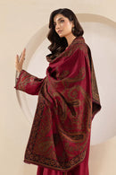 MARIA B-3PC KHADDAR EMBROIDRED SHIRT WITH WOOL PRINT SHAWL AND TROUSER-BIC-3268 B