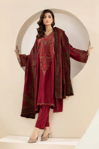 MARIA B-3PC KHADDAR EMBROIDRED SHIRT WITH WOOL PRINT SHAWL AND TROUSER-BIC-3268 B